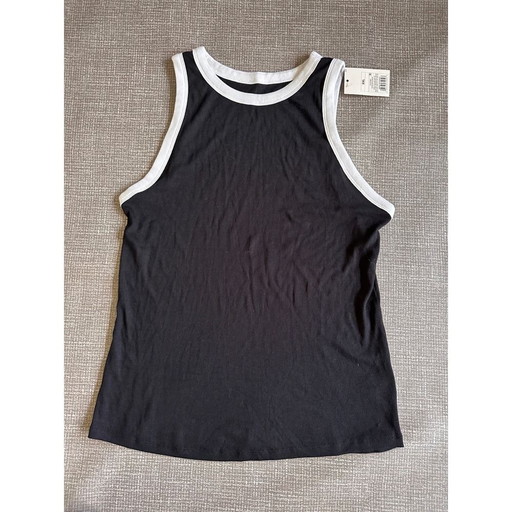 A New Day Black White Ringer Tank Top Ribbed Cotton Modal Blend XXL NWT